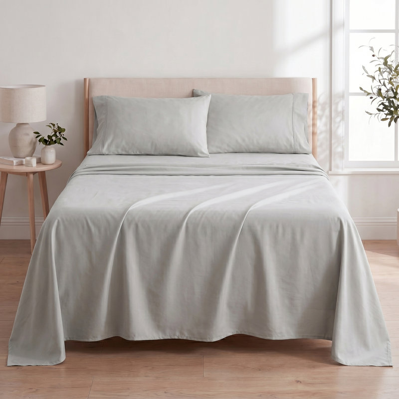 Split Hypoallergenic Sheet Set, Queen Sheet Set with 4 Pillowcases, Pewter