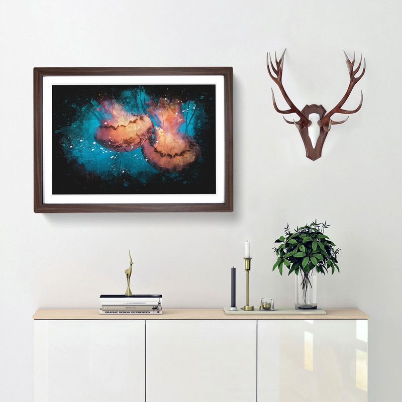 Pink Jellyfish Abstract - Picture Frame Graphic Art Print, 24cm H x 33cm W x 2cm D, Walnut Framed