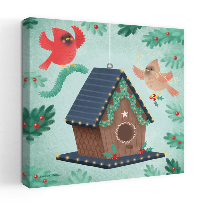 Maison d'oiseaux contemporaine avec art d'oiseaux, H 18 po x l 18 po
