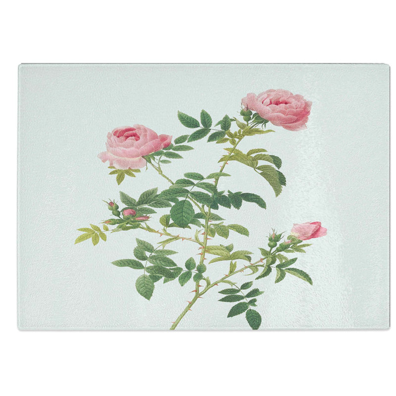 Glass English Roses in Pink by Pierre-Joseph Redoute Chopping Board, 39 cm W x 28.5 cm L