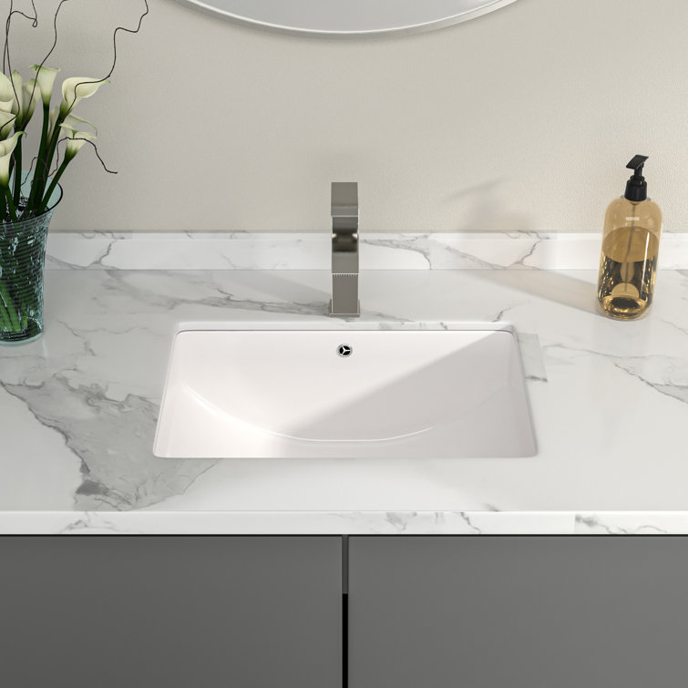 21"x15"Undermount Bathroom Sink Rectangle White Ceramic Bathroom Sink Washroom Sink with Overflow
