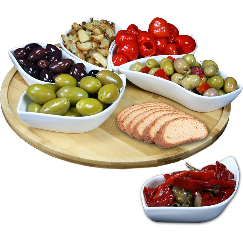 Ensemble de 6 assiettes et condiments 13,5 po Elama Modern 13,5 po Lazy Susan avec plateau en bambou