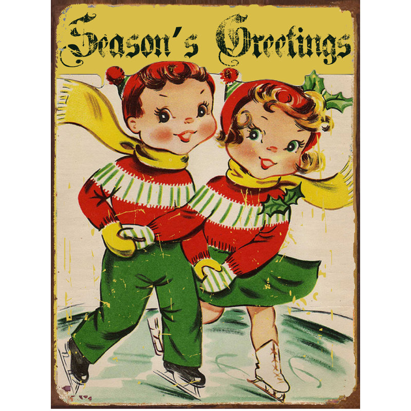 Plaque en métal rétro «Skaters Season's Greetings», H 15,5 po x l 11,5 po x P 0,04 po