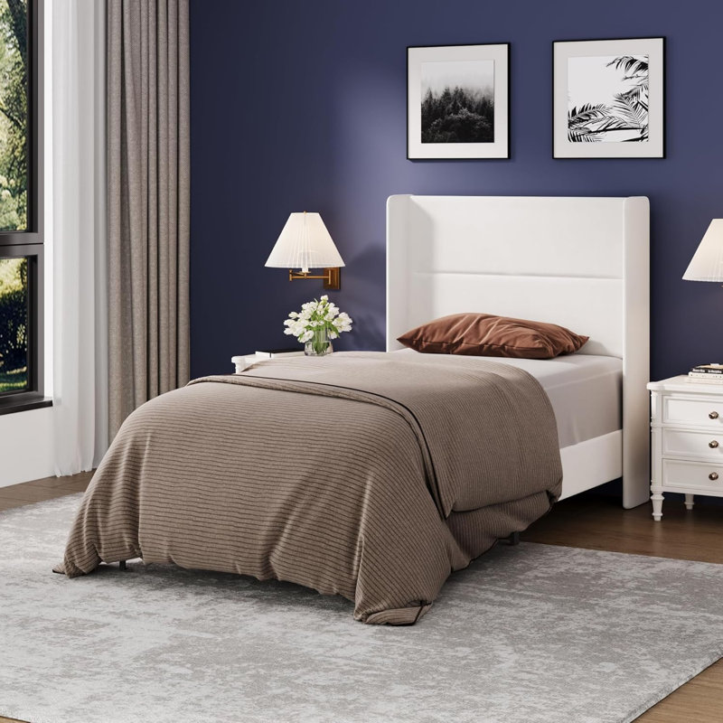 Bed Frame with Wingback Headboard, Velvet Upholstered Platform Bedframe with Wood Slats, No Box Spring Needed, Easy Assembly