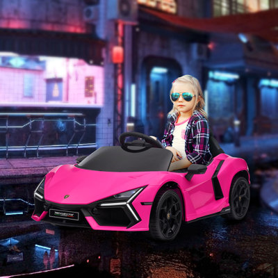 Voiture électrique QAB Lamborghini Revuelto pour enfants 12 V, voiture à piles avec portes hydrauliques, télécommande, roues de transport, suspension à ressort, musique, lumières, 3 vitesses, rose
