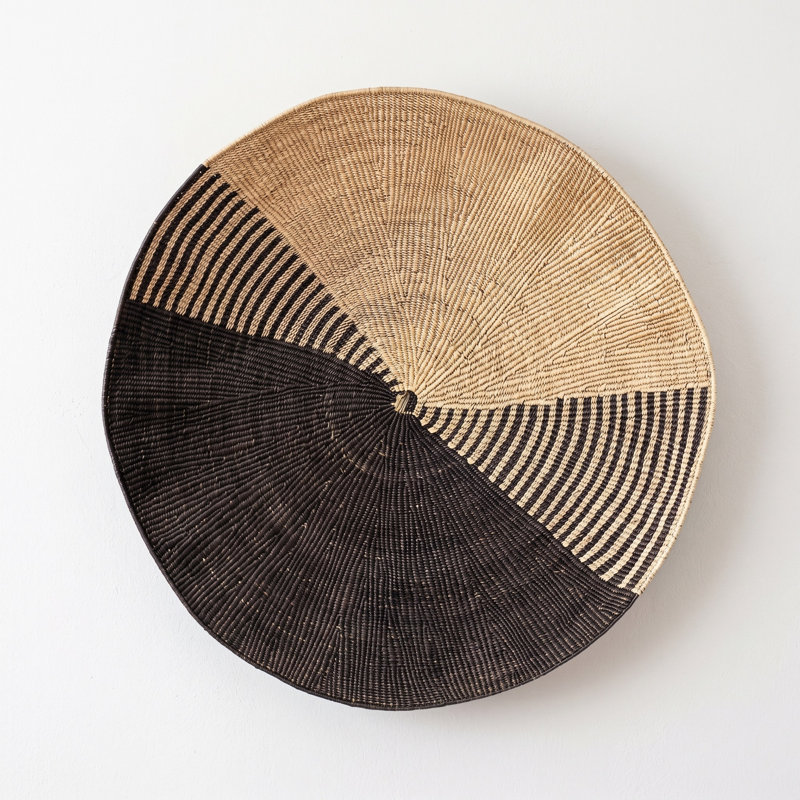 Two-Tone Palm Leaf Handwoven Round Wall Basket, 11.8'' H x 11.8'' W x 1.5'' D