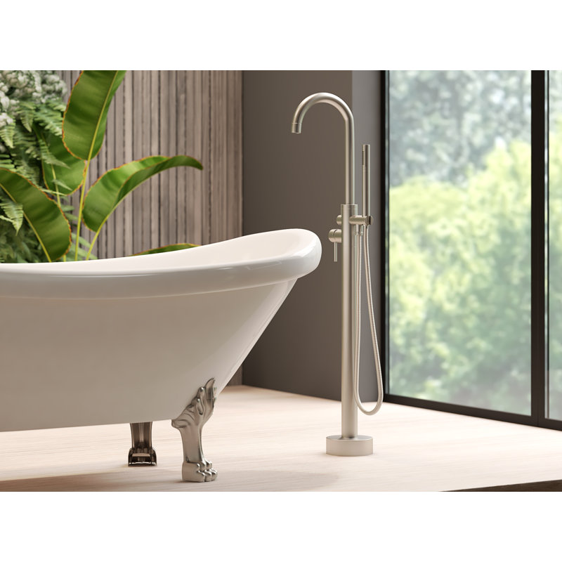 Baignoire de trempage autoportante en acrylique avec robinet 59 po. X 30 po. Daphne, Blanc / nickel brossé