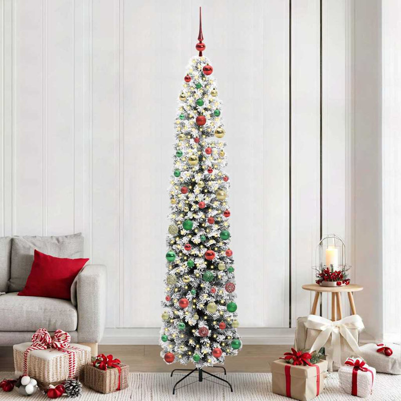 Artificial Christmas Tree with 300 LEDs with Stand, Red/Green/Gold, 7.87' H