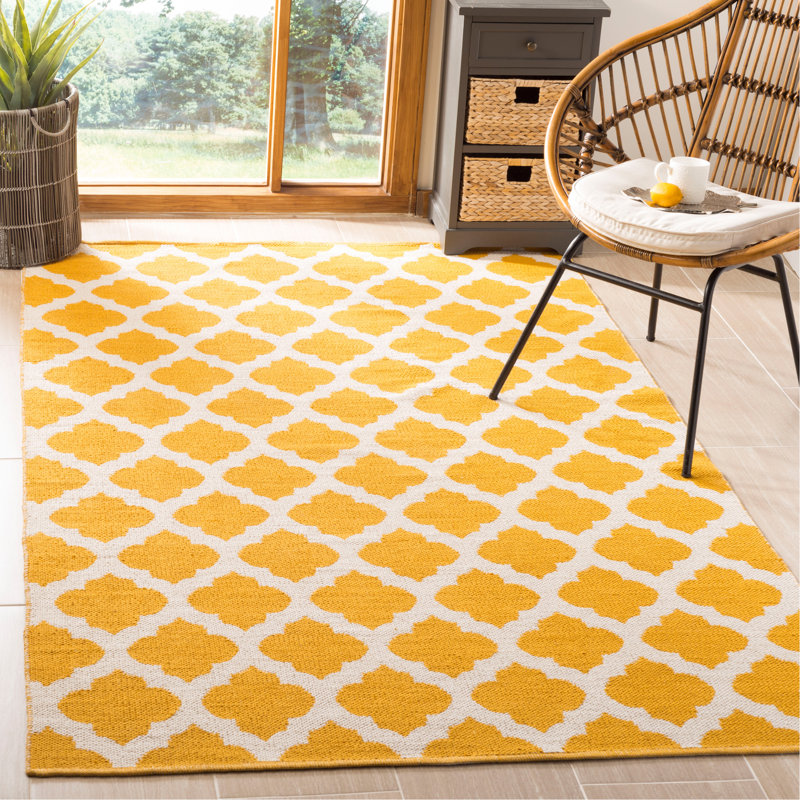Tapis géométrique en coton tissé à la main Romona, Rectangle 5 pi x 8 pi