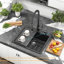 Évier de cuisine en quartz noir de 63,5 cm (25 po), à encastrer par le dessus, à une cuve, en composite de granit, avec égouttoir enroulable, crépine et grille de fond, profondeur de 24,5 cm (9,65 po), bonde arrière.-115613310