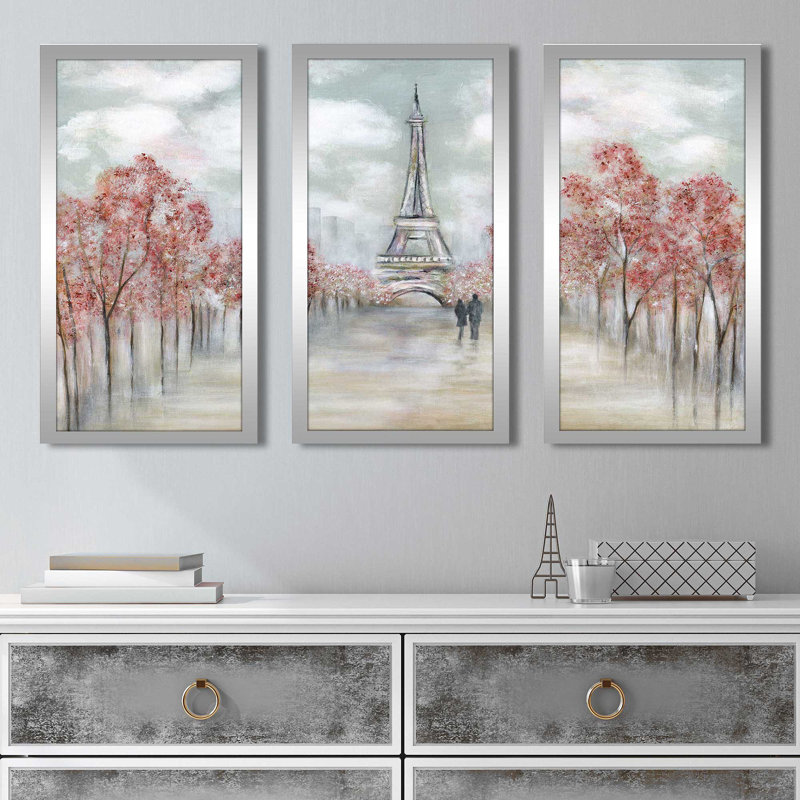 «Paris in Springtime» par Tava Studios - Peinture sur cadre 3 pièces, L 52,5 po x H 33,5 po x P 1 po