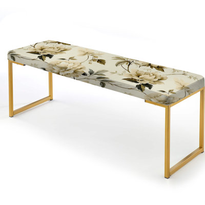Minimalist Simplicity Victorian Pattern VI - Floral Upholstered Gold Bench