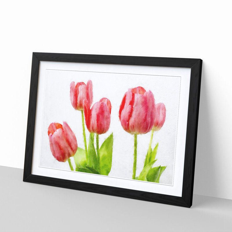 Beautiful Pink Tulips - Single Picture Frame Painting on MDF, 45cm H x 63cm W x 2cm D, Black
