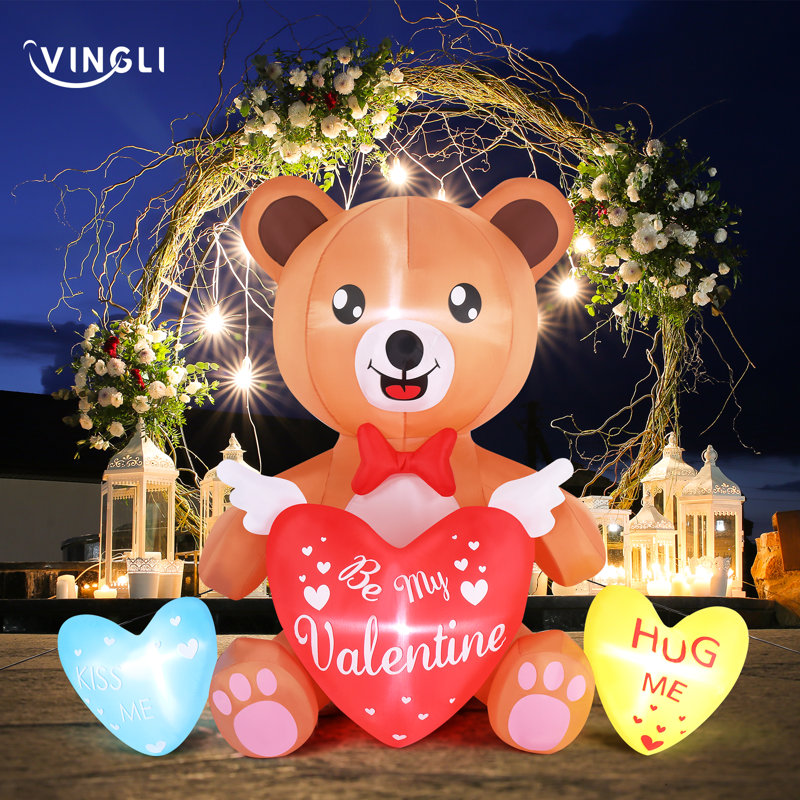 Décoration gonflable ours tenant un cœur pour la Saint-Valentin