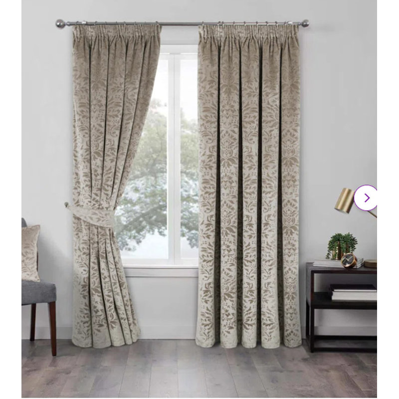 Hadiya Fully Lined Pencil Pleat Curtain Pair, 114cm W x 137cm D, Natural