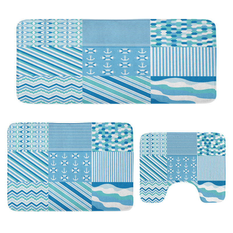  Tapis de salle de bain à motif de chevrons 3 pièces