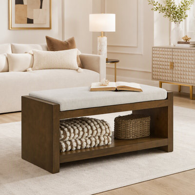 Banc d'appoint rembourré moderne avec tablette de rangement inférieure et coussin amovible pour des solutions d'assise polyvalentes à la maison