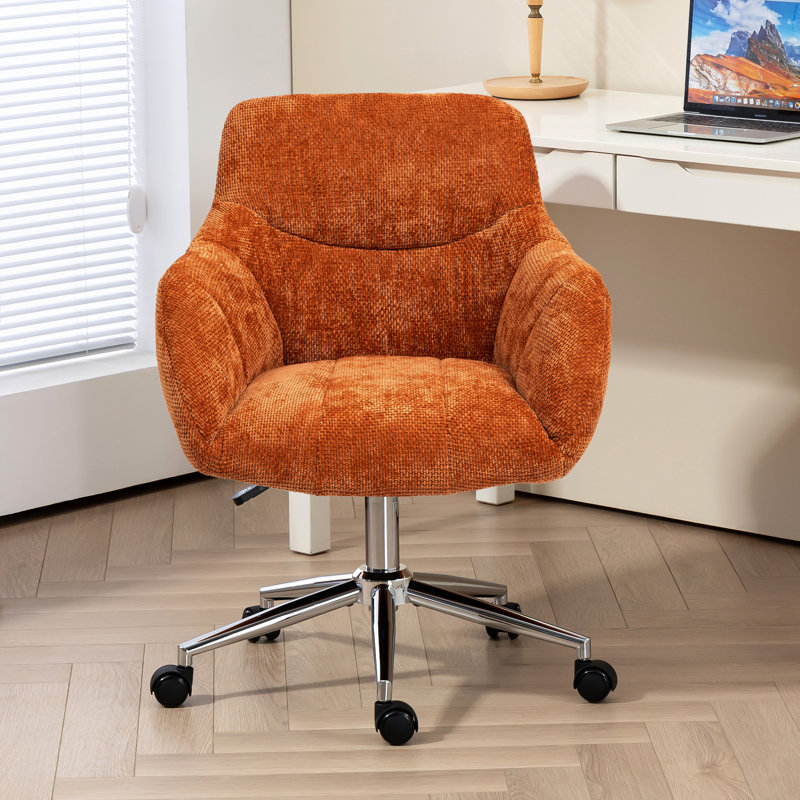 Soft Chenille Upholstered Home Office Chair Swivel Desk Chair (Orange), Orange