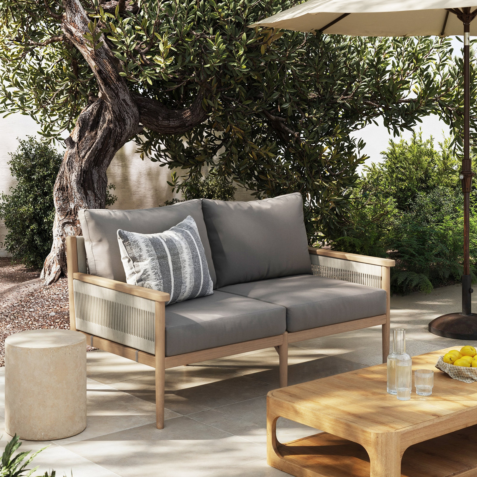 Rydell 55" Acacia Patio Loveseat, Medium Gray
