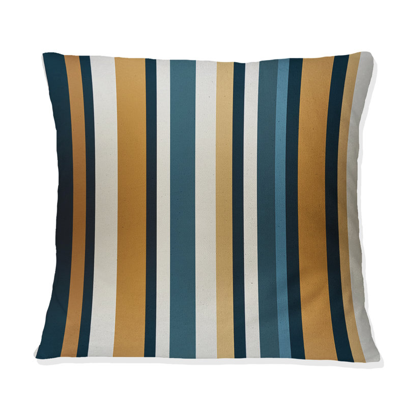 Élégant motif rayé doré et blanc - Coussin abstrait Coral Reef multicolore azur - Coussin, H 18 po x l 18 po