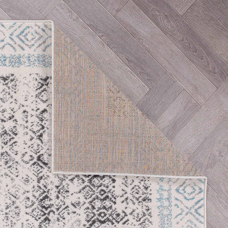 Dionta Moroccan Ivory/Gray/Blue Area Rug, Runner 2' x 7'