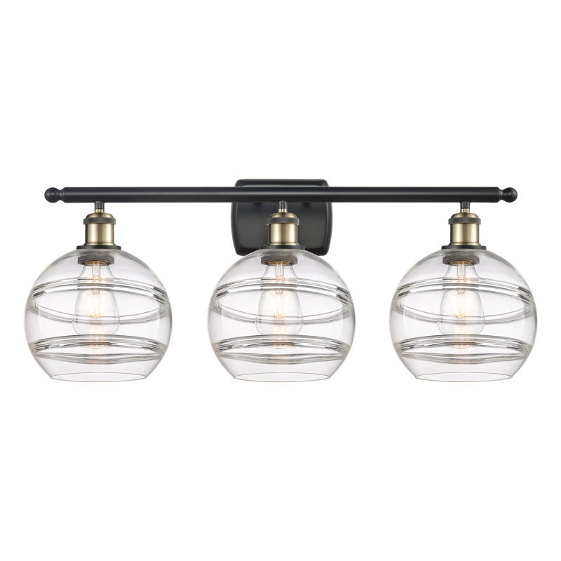 Éclairage pour meuble-lavabo 3 lumières Natick, Transparent, Laiton antique noir