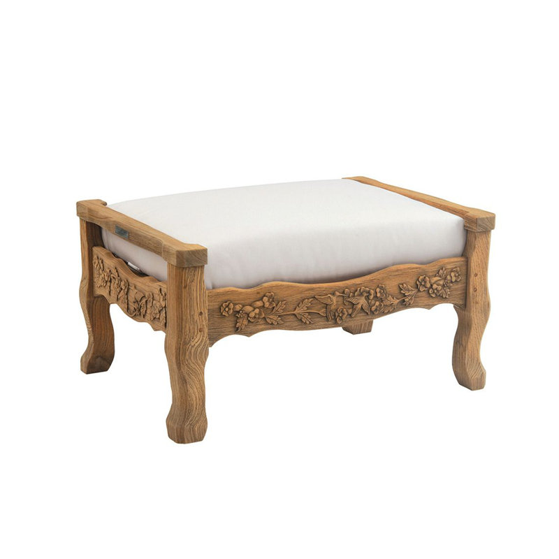 Normandy Outdoor Teak Ottoman, Sailcloth Seagull