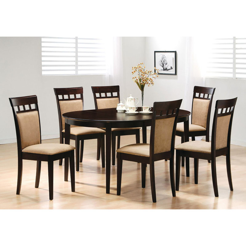 Table de salle à manger avec rallonge, cappuccino, bois franc asiatique, ovale, table ovale à structure stable, finition cappuccino, rallonge de rallonge, pour 6 convives