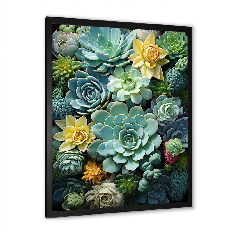Jeliyah Green Succulents Serenity Garden III, Cadre photo noir, H 40 po x l 30 po x P 1,5 po