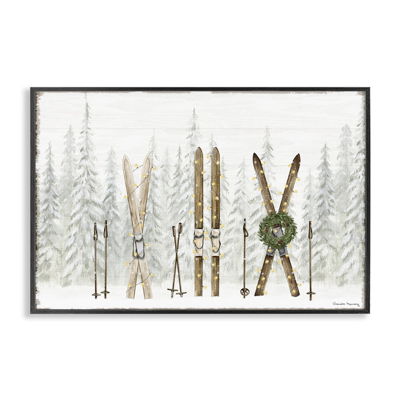 «Pine Lodge Ski Motif», estampe numérique, conception de Danielle Murray, H 12 po x l 18 po, Giclée encadrée noir minuit