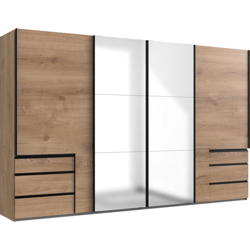 Guardino 4 Door Wardrobe, 216cm H x 350cm W x 65cm D, Plank Oak
