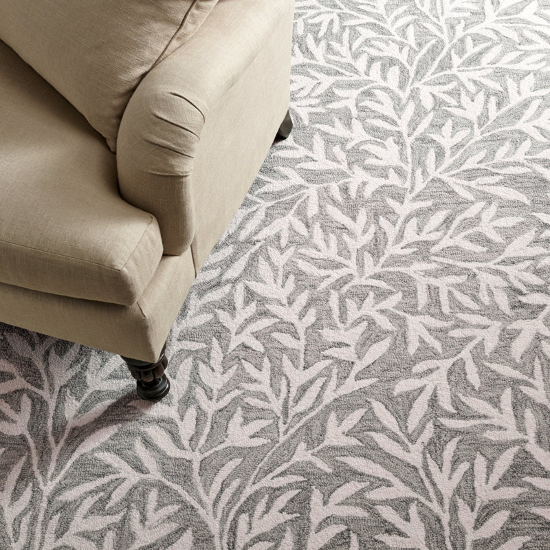 Martha Stewart Hand Tufted Wool/Cotton Floral Rug in Gray/Ivory/Grey/Ivory, Rectangle 8' x 10'