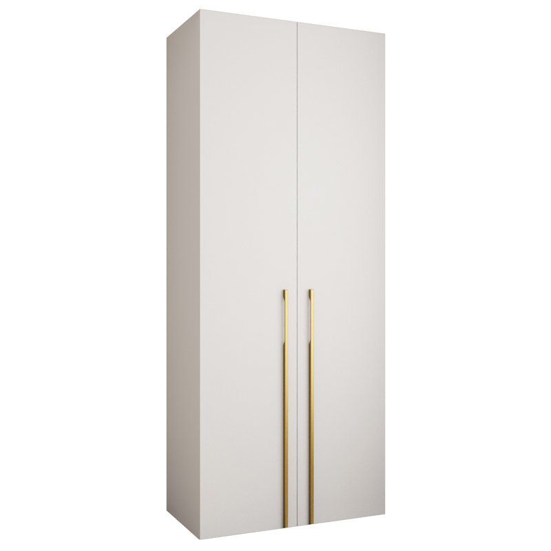 2 Door Manufactured Wood Wardrobe, 245,5 H x 100 W x 40 D, white matt + handles: gold