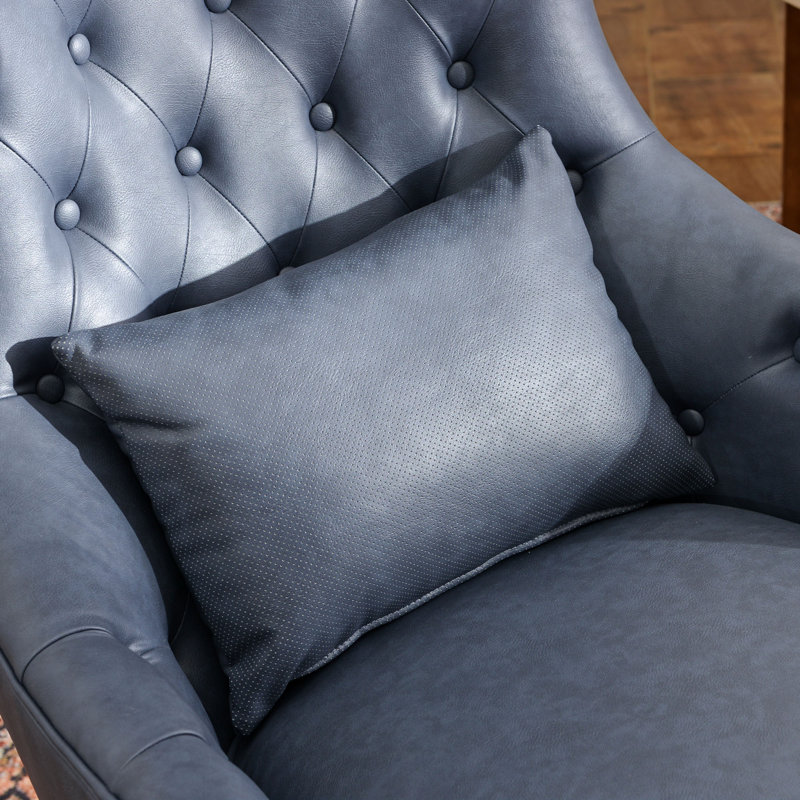 Fauteuil à oreilles Flaxville, Similicuir bleu marine