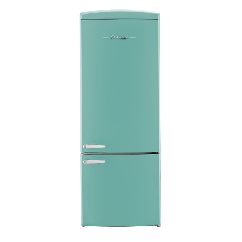 Classic Retro 28" 16.7 Cu. Ft. Frost Free Bottom Freezer Fridge In Summer, Energy Star, Turquoise