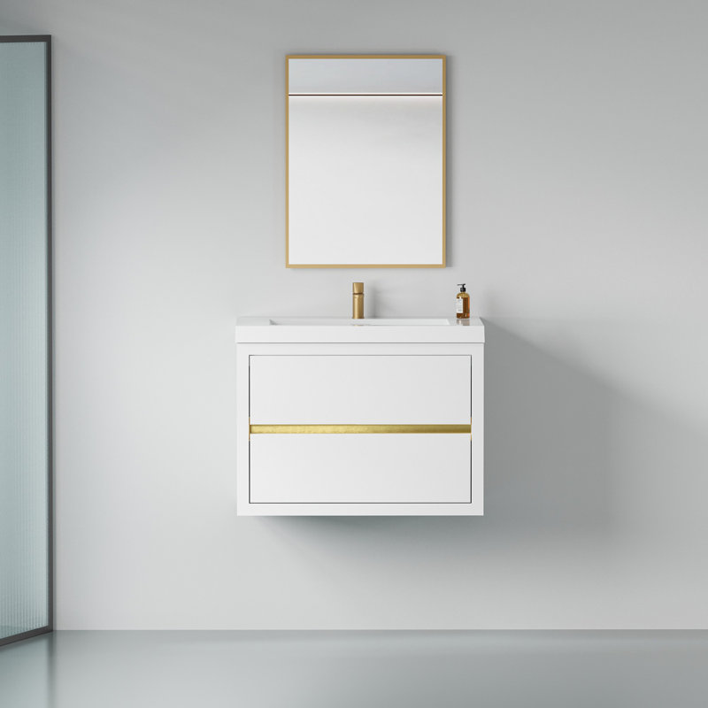 Meuble-lavabo mural avec lavabo, Blanc lustré