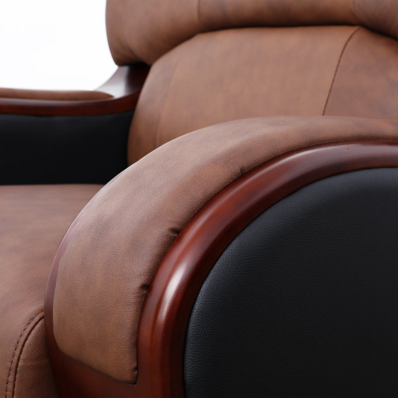Nerisa 38" Living Room Accent Chair, Brown Genuine Leather