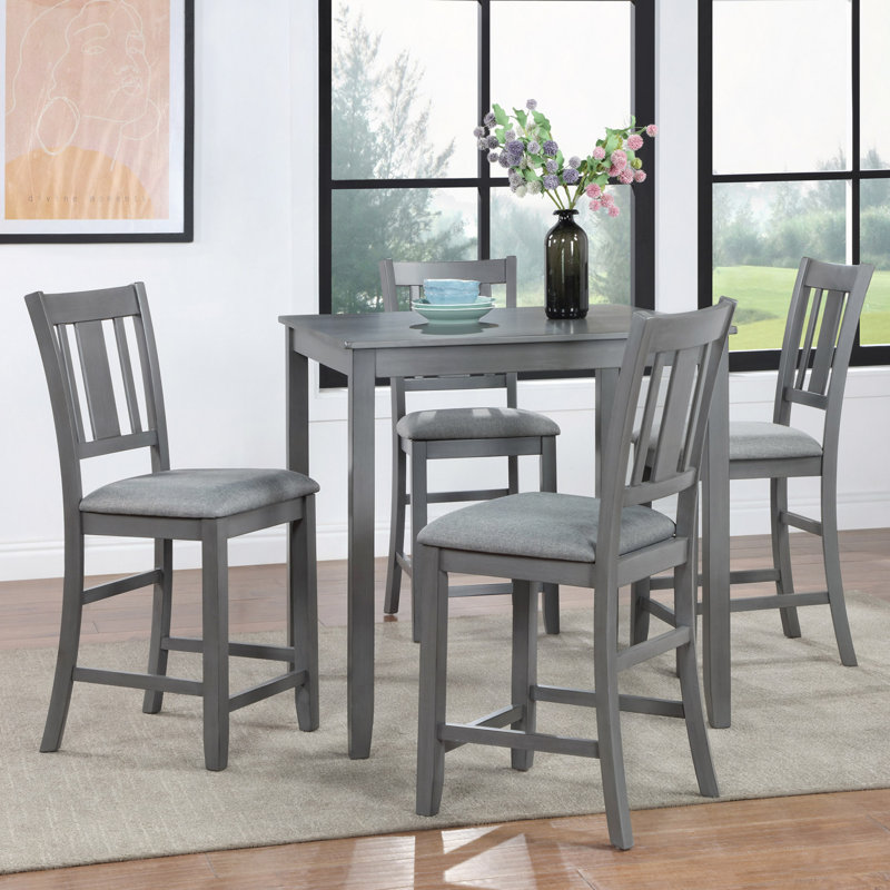 Ensemble de table de salle à manger 5 pièces, ensemble de table de salle à manger carrée en bois pour 4 personnes, ensemble de table de cuisine à hauteur de comptoir avec table carrée et 4 chaises rembourrées pour les petits espaces