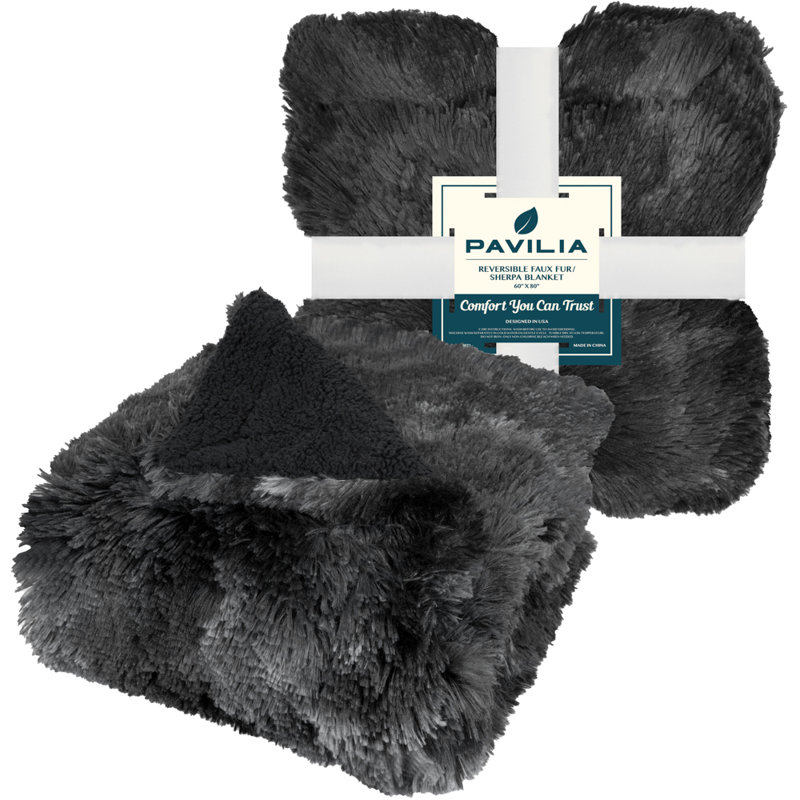 Twin Tie-Dye Black Faux Fur Sherpa Reversible Throw Blanket
