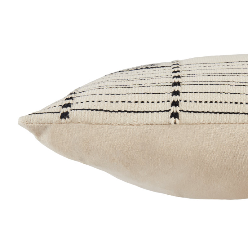 Ivory and Black Geometric Cotton Lumbar Pillow with Tassels