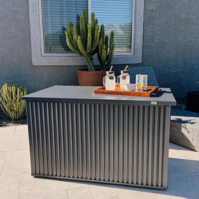 PURPLE LEAF 160 Gallon Galvanized Steel Outdoor Deck Box with Wheels, Gray