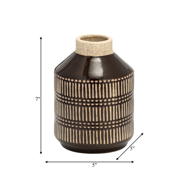 Ceramic 9"H Lines Vase, Java, 7" H x 5" W x 5" D