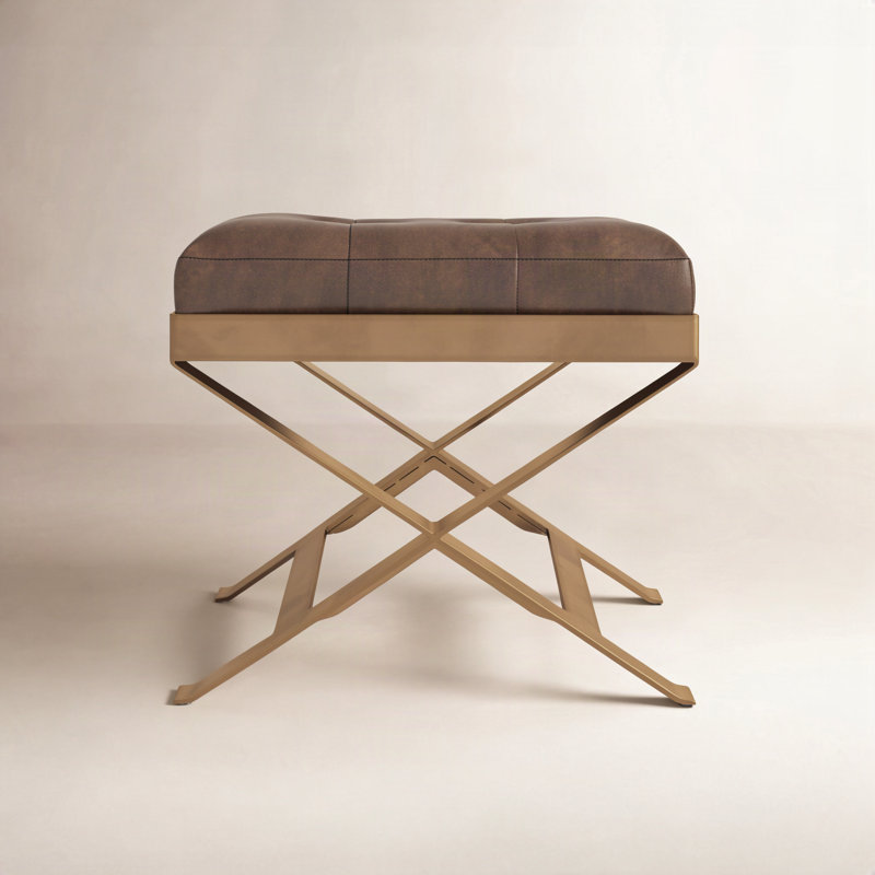Phipps 20 in. W Iron and Leather Accent Stool
