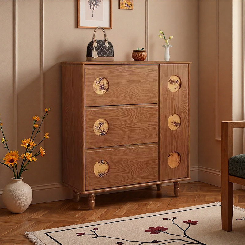 Chinese style retro storage shoe cabinet, Brown
