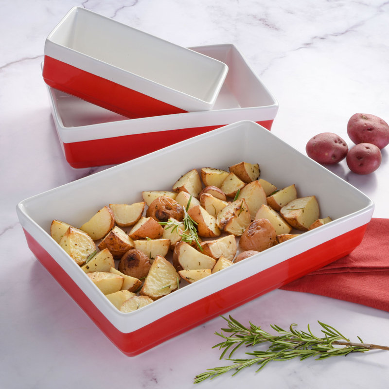 Martha Stewart 3 Piece Stoneware Bakeware Set, Red