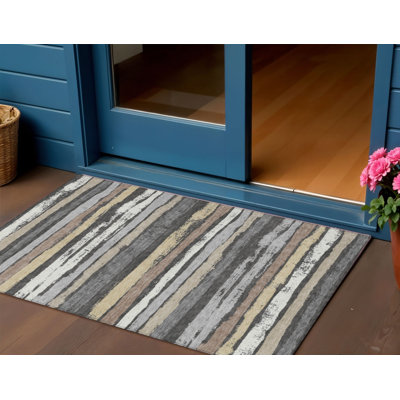 Tapis extérieur lavable rayé gris anthracite 3 pi x 5 pi