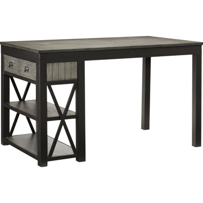 Counter Height Table, Storage, Drawers & Shelf Unit, Dining Table With Drawer Gunmetal, Casual