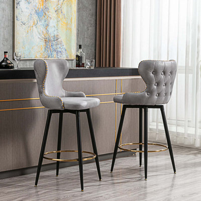 Kanyjah 2-Piece Modern 180° Swivel Bar Stool Chairs Counter Height Bar Stools Kitchen Stools