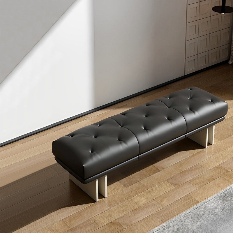 Banc rembourré en cuir Shanique, Noir, H 16,53 po x l 59,05 po x P 19,68 po