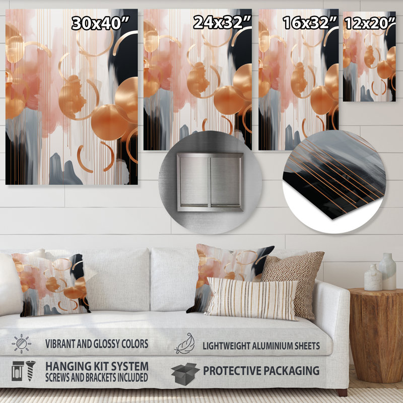 Gold And White Abstract Shapes Harmony II - Abstract Shapes Metal Wall Art, 40" H x 30" W x 1.5" D